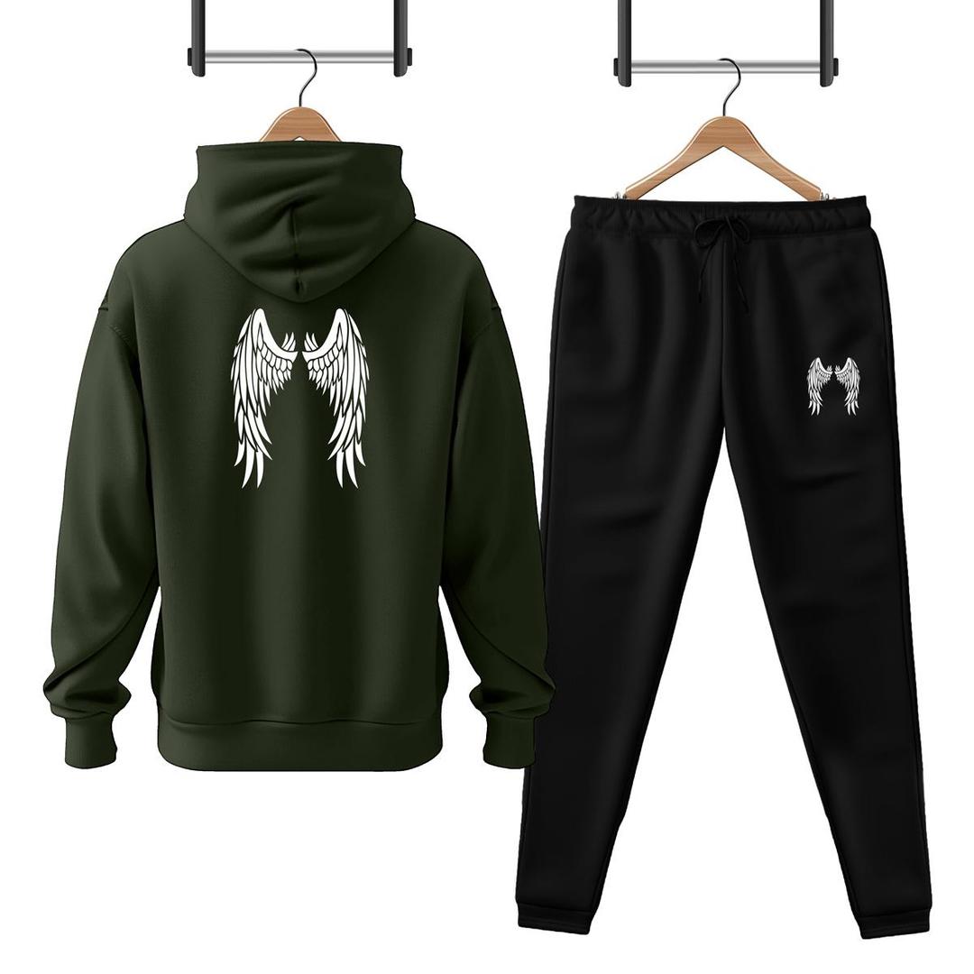Stylish Men’s Fleece Hoodie Track Suit-2 Pcs In Green