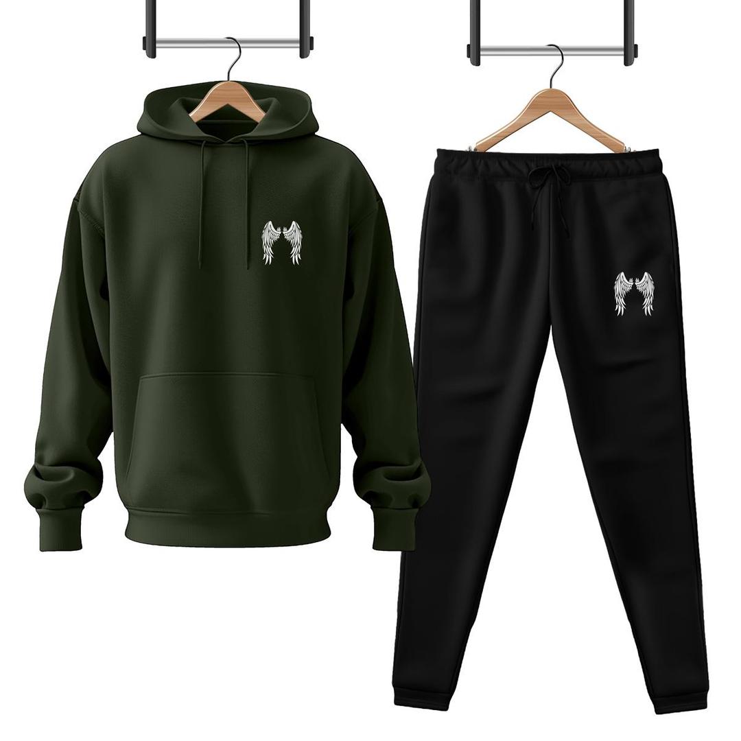 Stylish Men’s Fleece Hoodie Track Suit-2 Pcs In Green