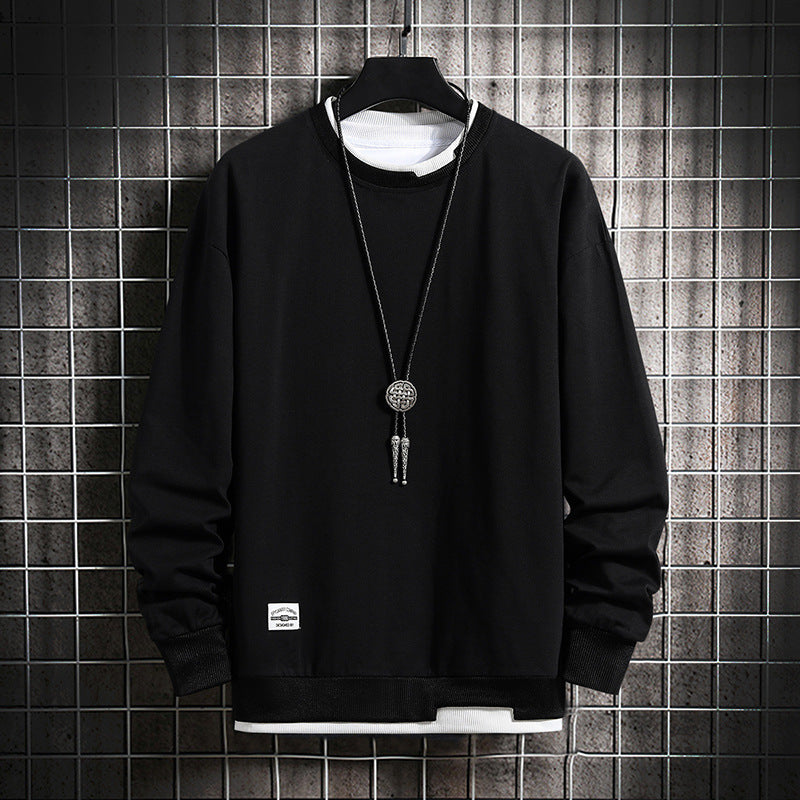 Men's Round Neck Casual Jacket Korean Style Long-Sleeved Sweatshirt Top Men's Bottoming Shirt Men's Clothing