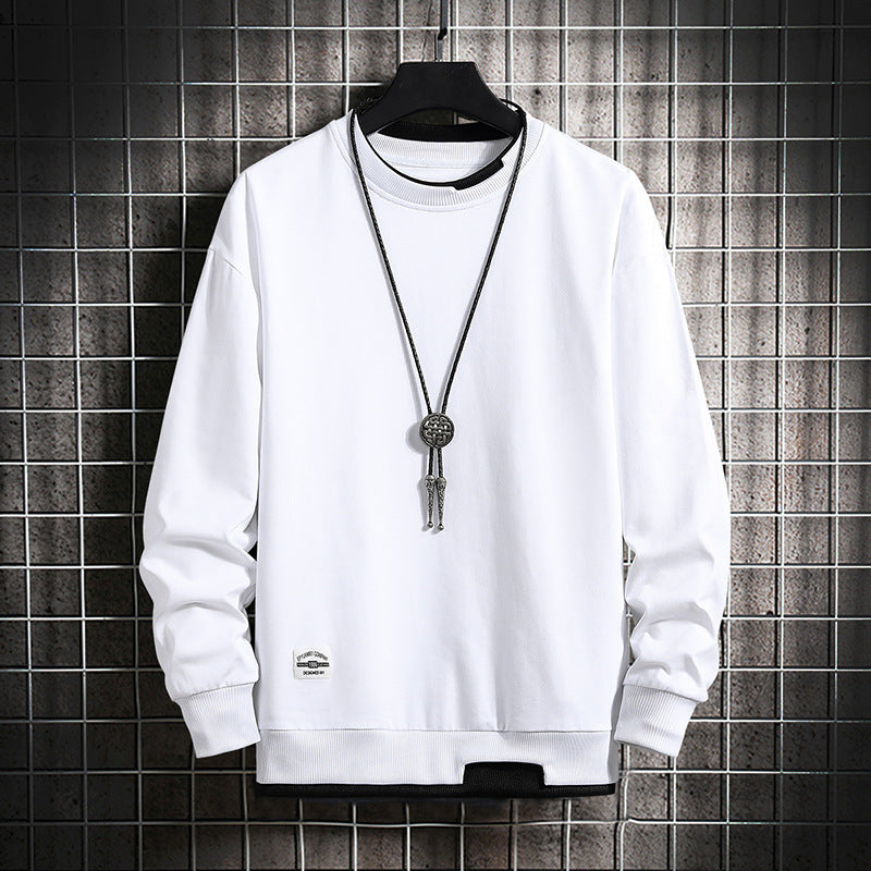 Men's Round Neck Casual Jacket Korean Style Long-Sleeved Sweatshirt Top Men's Bottoming Shirt Men's Clothing